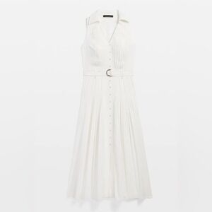 WHBM Sleeveless Utility Collar Midi Dress Sz 10 Color Ecru